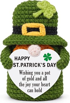 St. Patricks Day Gnome Gifts for Women Men, Handmade Crochet St Patricks Gnome Decor, Cute Irish Holiday Desk Ornament, St Patricks Day Gifts for Coworkers Friends Teachers