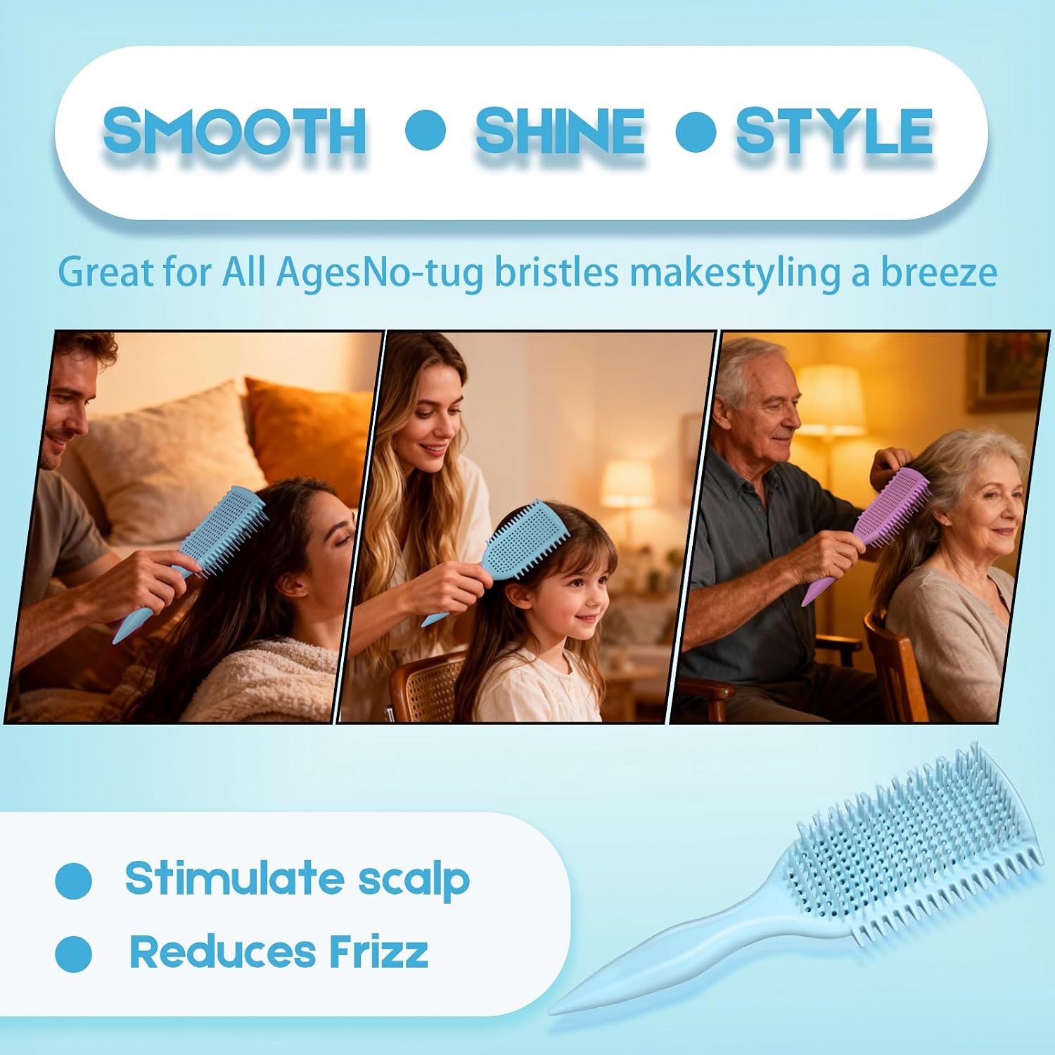 Detangler Brush for Curly Hair, Lightweight Curly Hair Brush with Vented Design for Easy Glide, Effortlessly Detangles Without Pulling or Snagging, Suitable for All Wet and Dry Hair Types (Blue)