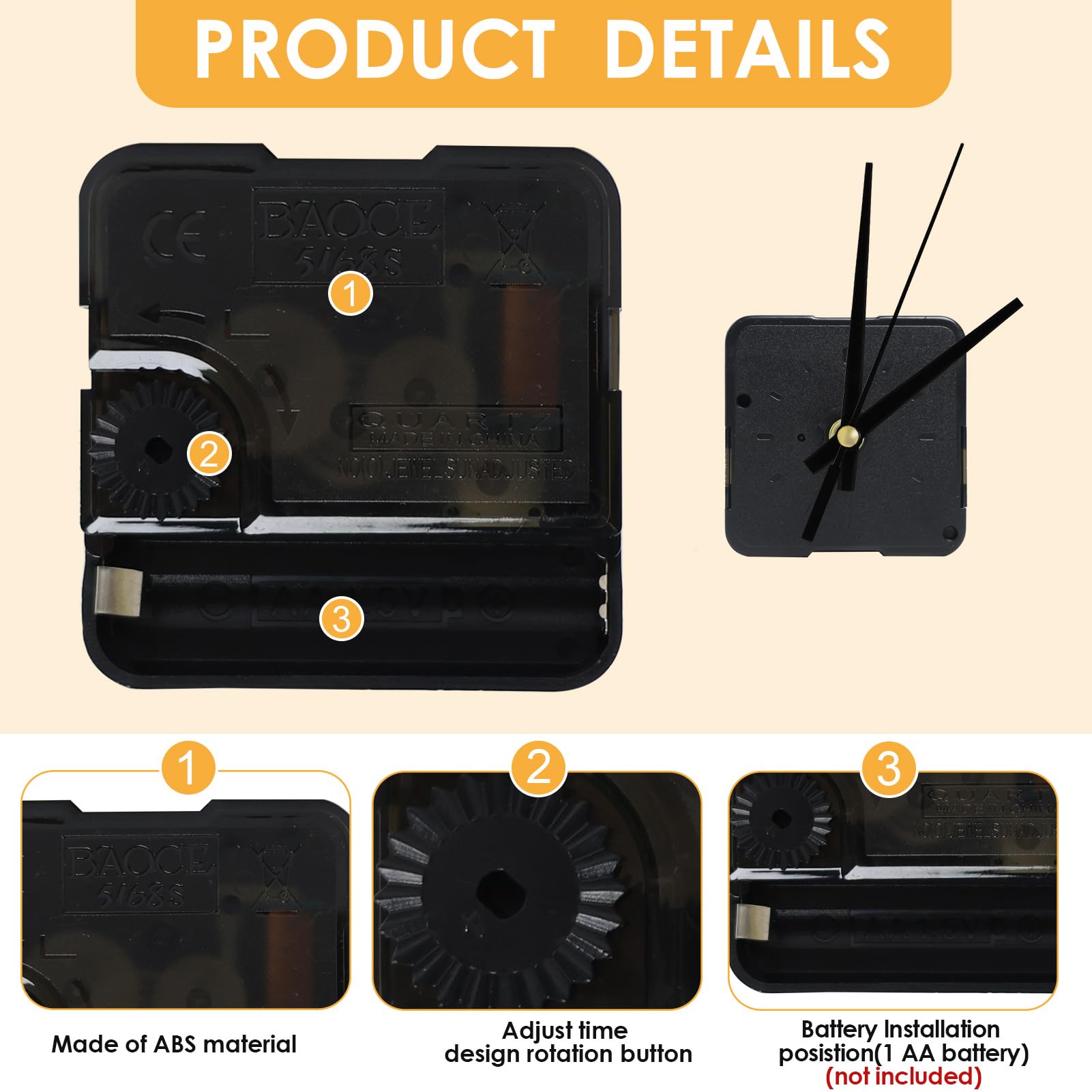 Meccanismo Per Orologio Da Parete Silenzioso Al Quarzo – Kit Fai Da Te Con Albero 12 Mm, Batteria Inclusa, Per Riparazioni E Progetti Creativi - 3