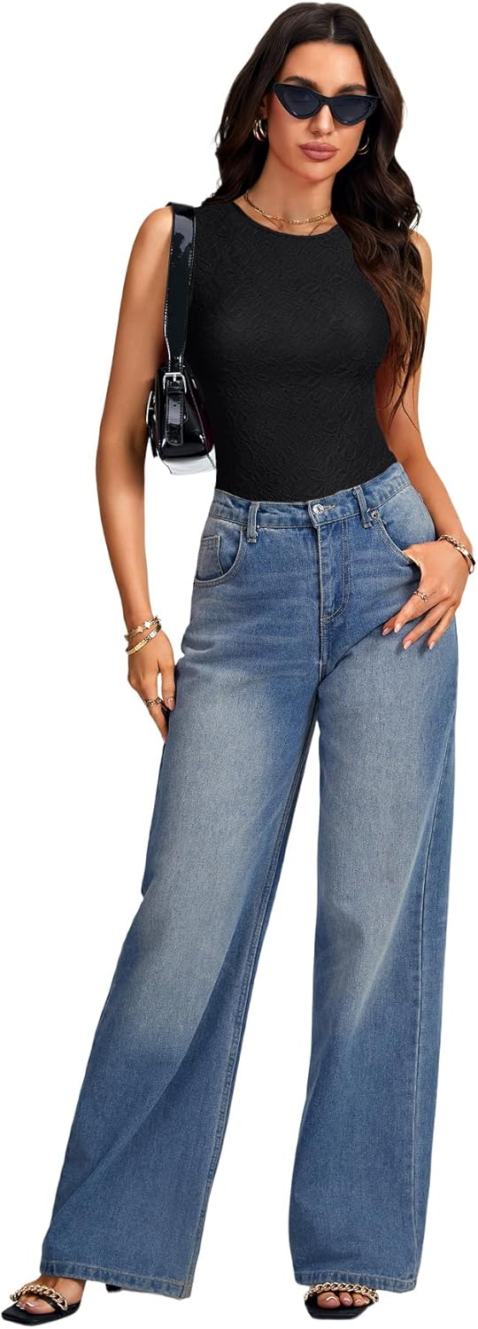 LYANER Women's Jacquard Round Neck Sleeveless Slim Fit Sexy Bodysuit - Image 6