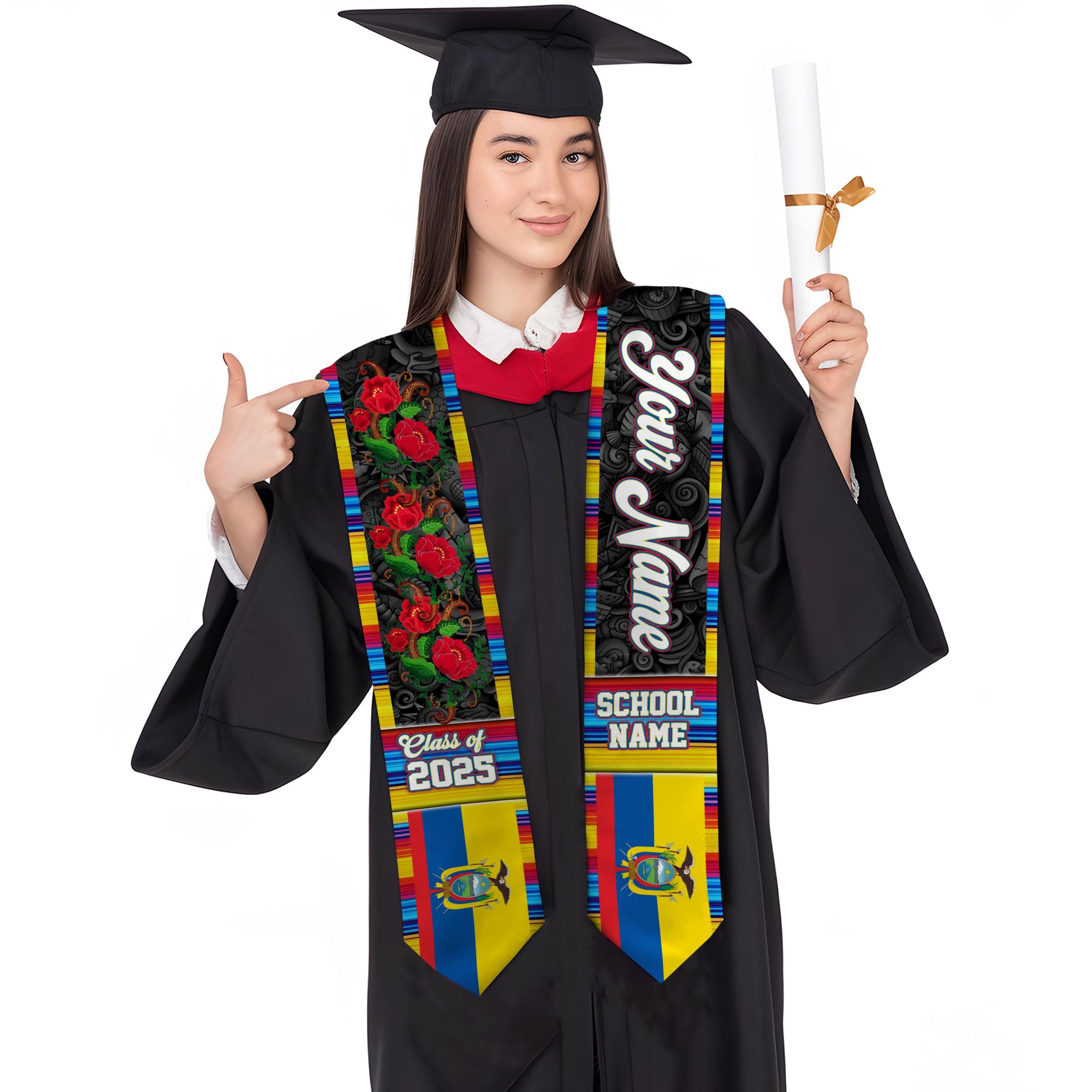 MonkeyVan Custom Ecuador Graduation Sash, Ecuadorians American Flag Graduation Stole 2025, Ecuador Flag Pride Graduation Sash Ecad 1