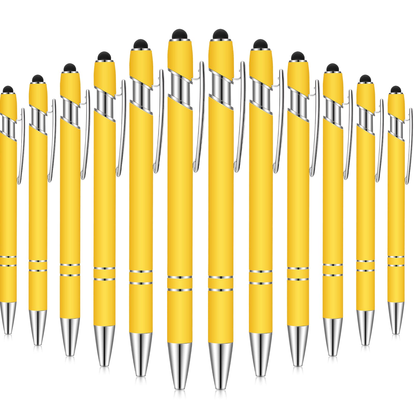 Tenare 12 Pieces 2 in 1 Stylus Metal Ballpoint Pen with Stylus Tip, 1.0 mm Black Ink Ballpoint Pen for Touch Screens(Yellow and Silver)