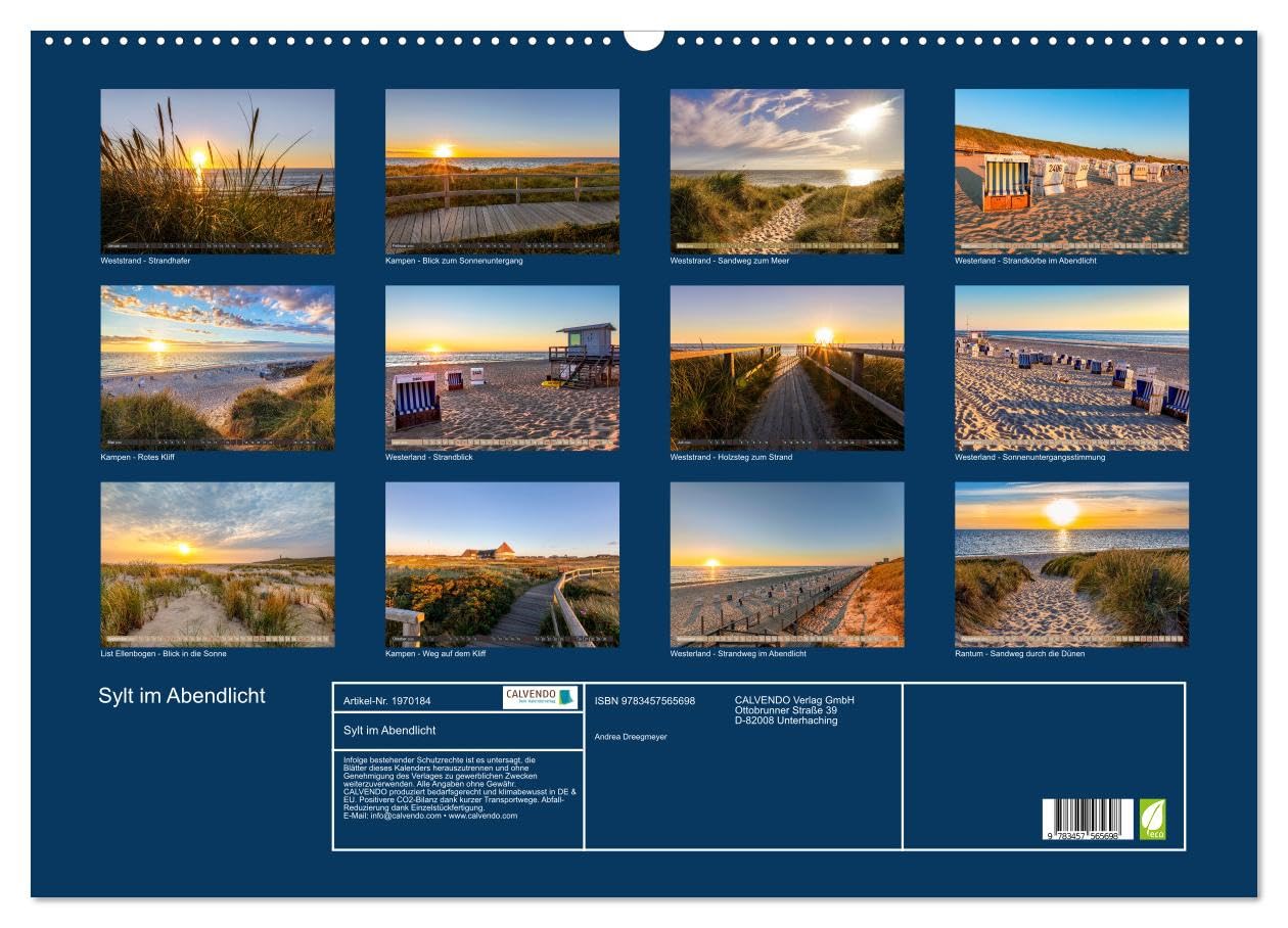 Sylt im Abendlicht (Wandkalender 2026 DIN A2 quer), CALVENDO Monatskalender: Zauberhafte Momente am Meer