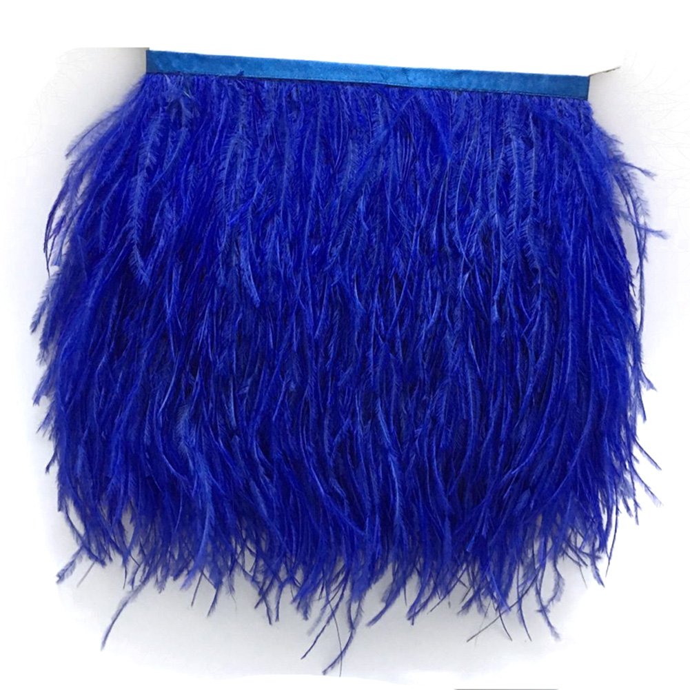 AABABUY 2 Yards Ostrich Feather Trim 4'' Strip of Ostrich Feathers (Blue)