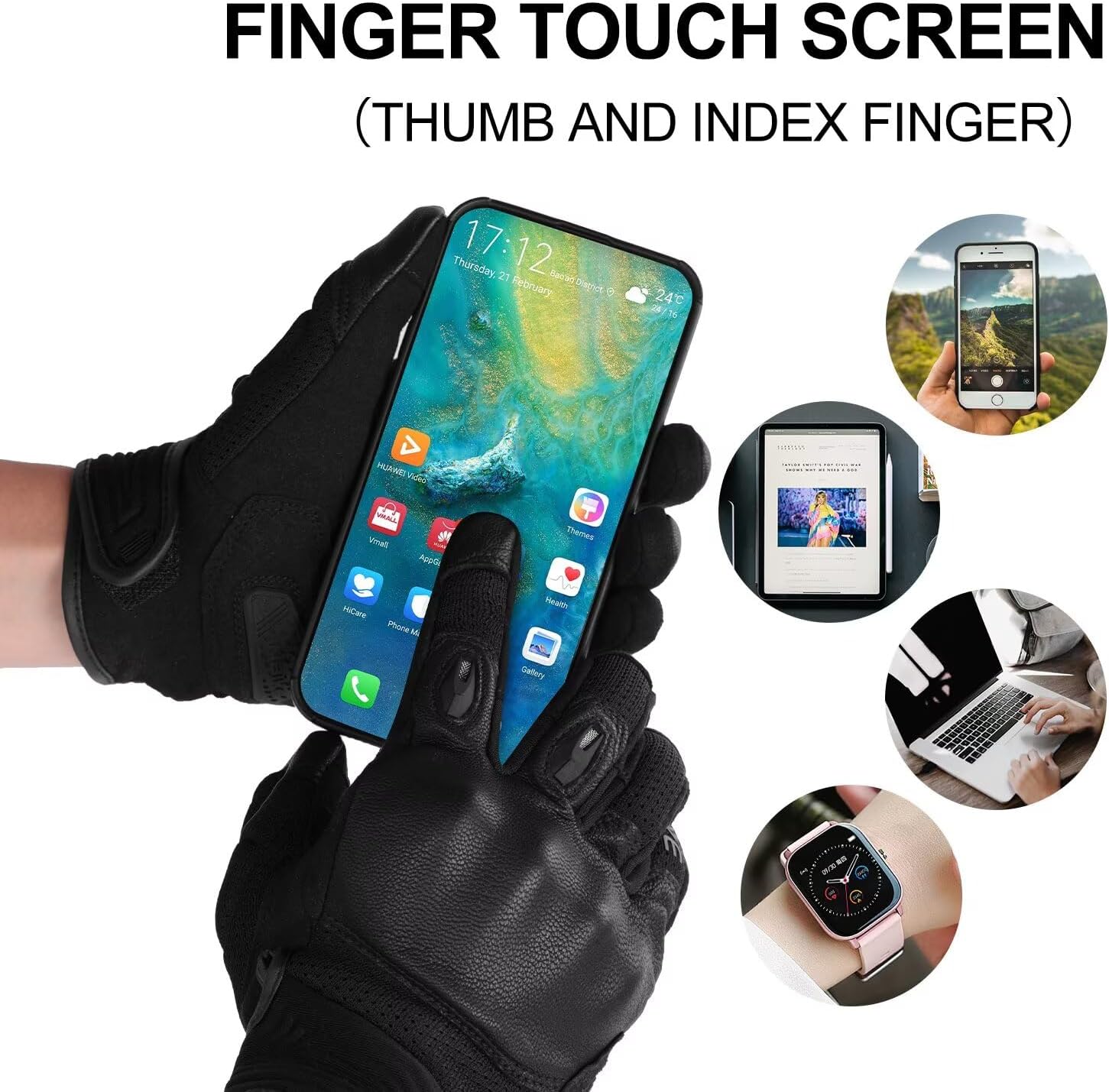 INBIKE Motorcycle Gloves for Men/Women, Leather Stitching Breathable Mesh, TPR Palm Sliders, Touchscreen Motorbike Gloves for ATV BMX MTB Riding - Image 6