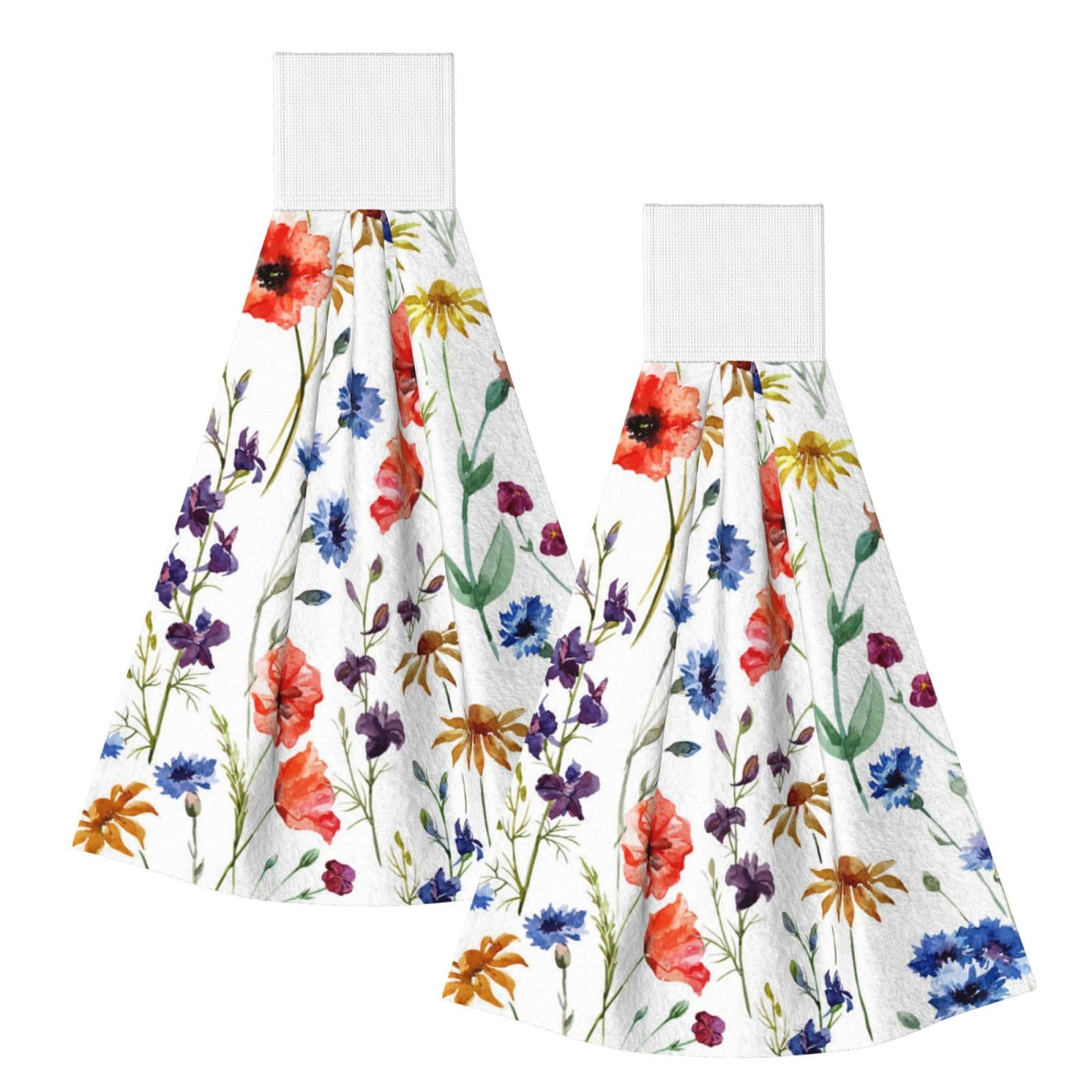 DOPKLNA Wild Flower Poppy Chrysanthemum Daisies, 2 Pcs Hanging Coral Fiber Hand Towels for Bathroom, Absorbent Kitchen Towels