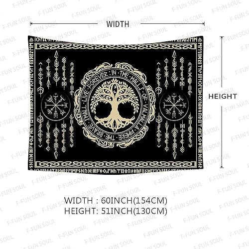 Miniatura 10 de F-FUN SOUL Tapiz de los vikingos nórdicos, franela suave grande de 60 x 51 pulgadas, buque de guerra vikingo, tormenta celta, runa escandinava,