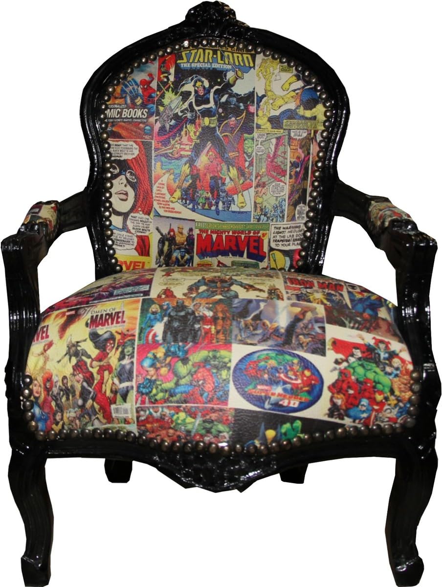 Casa Padrino Baroque Highchair Comic Leather Look/Black - Armchair
