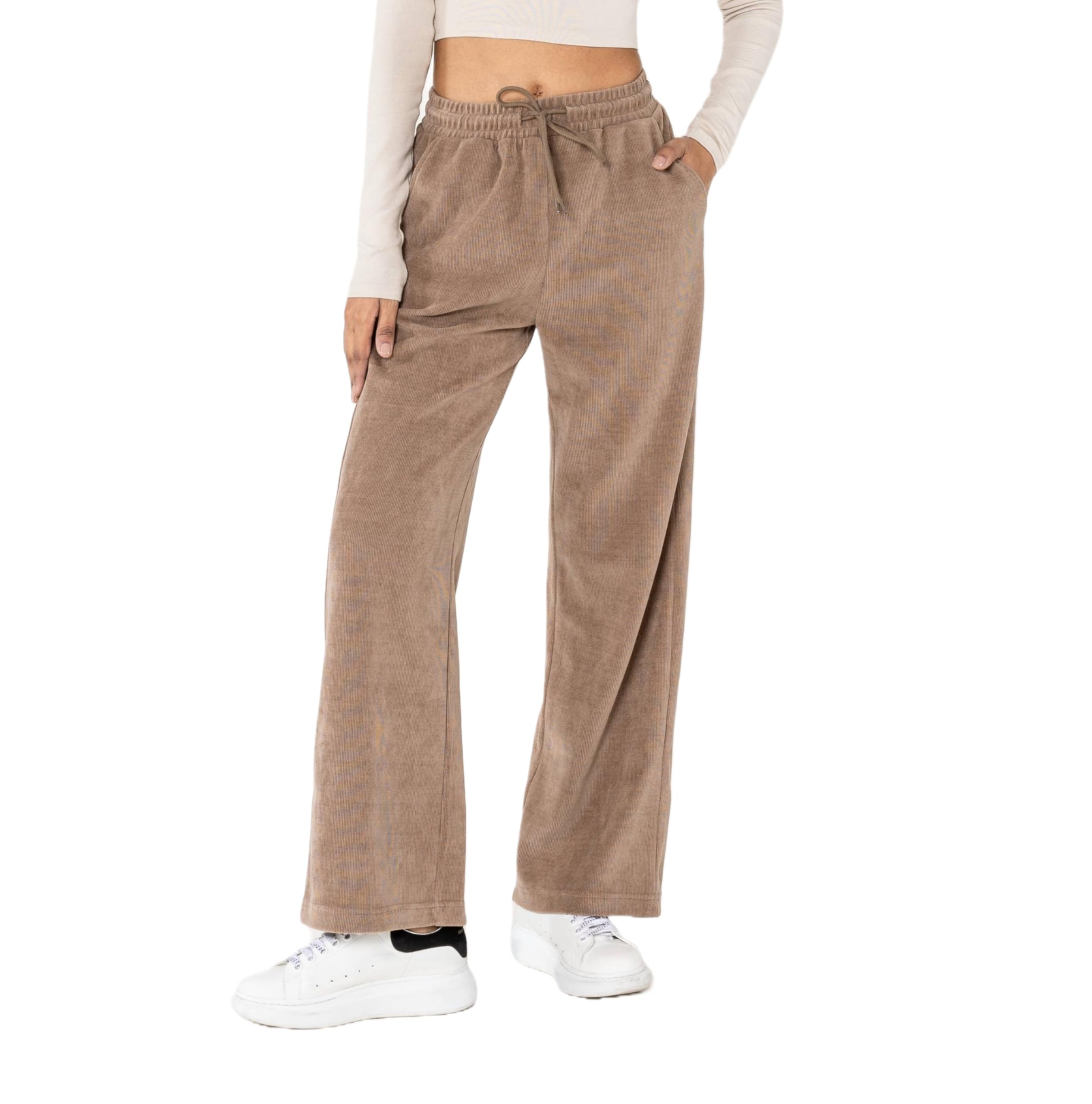 Nina Carter Pantalon de loisirs J253 pour femme - Pantalon de jogging en velours - Coupe décontractée - Pantalon aspect velours avec taille élastique et jambes larges