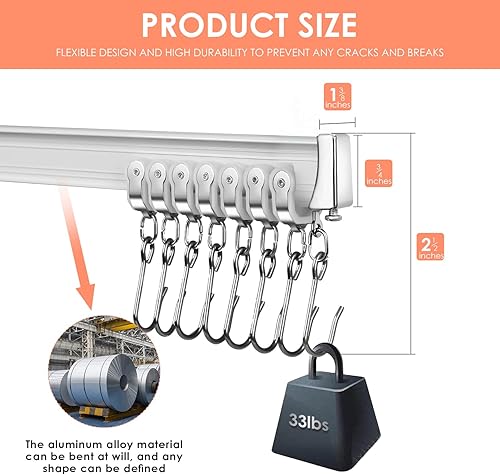 Miniatura 6 de Riel de cortina de techo, riel curvado flexible para ventanas en forma de U, balcón y ovaladas, 12-18 pies, acabado de aluminio plateado