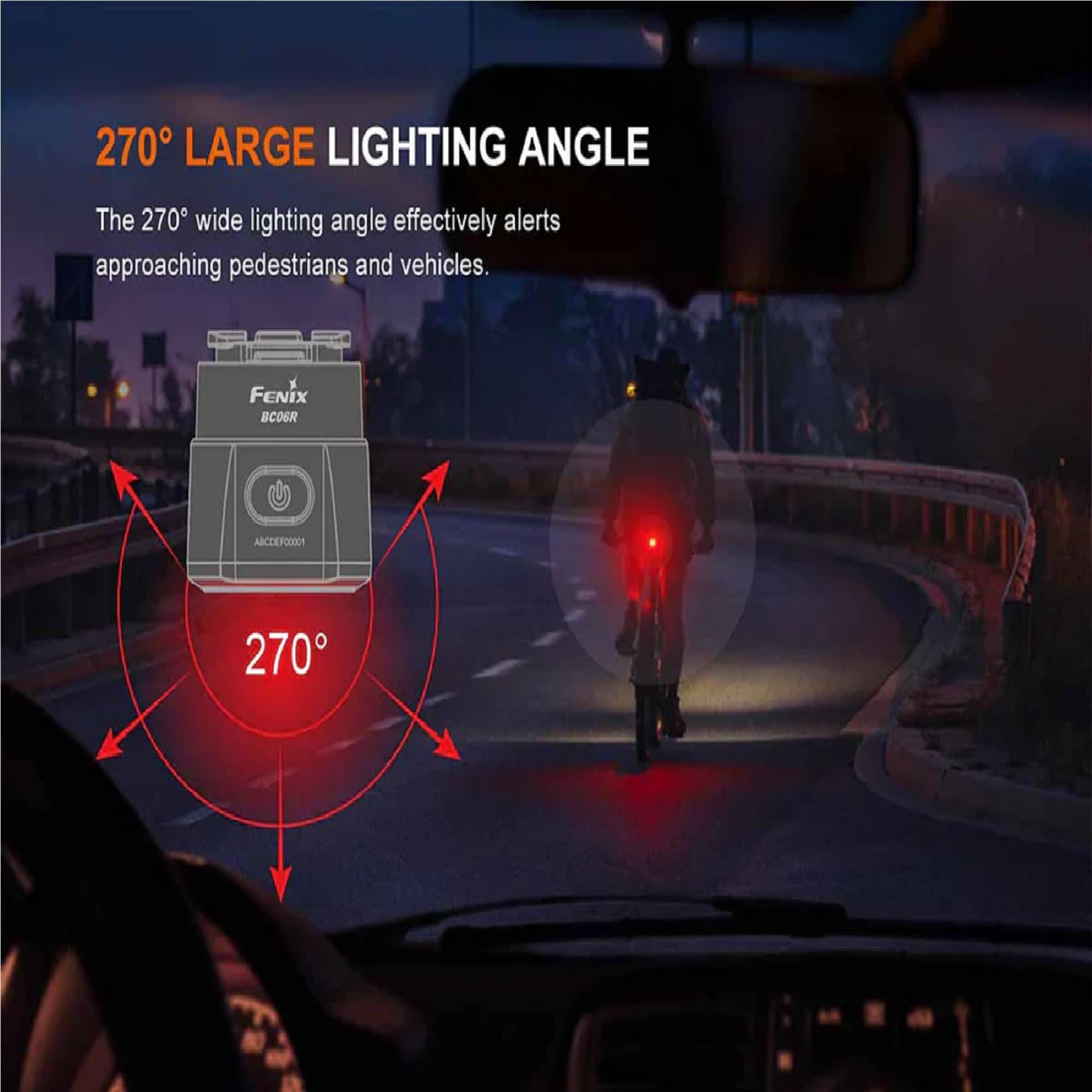 Fenix BC06R Feu arrière Rechargeable pour vélo | 30 lumens | 100 m | 24,5 Heures Max | Faible et Haut rendement avec Plusieurs Modes d'alerte | Fonction de freinage 90 lumens | IP66