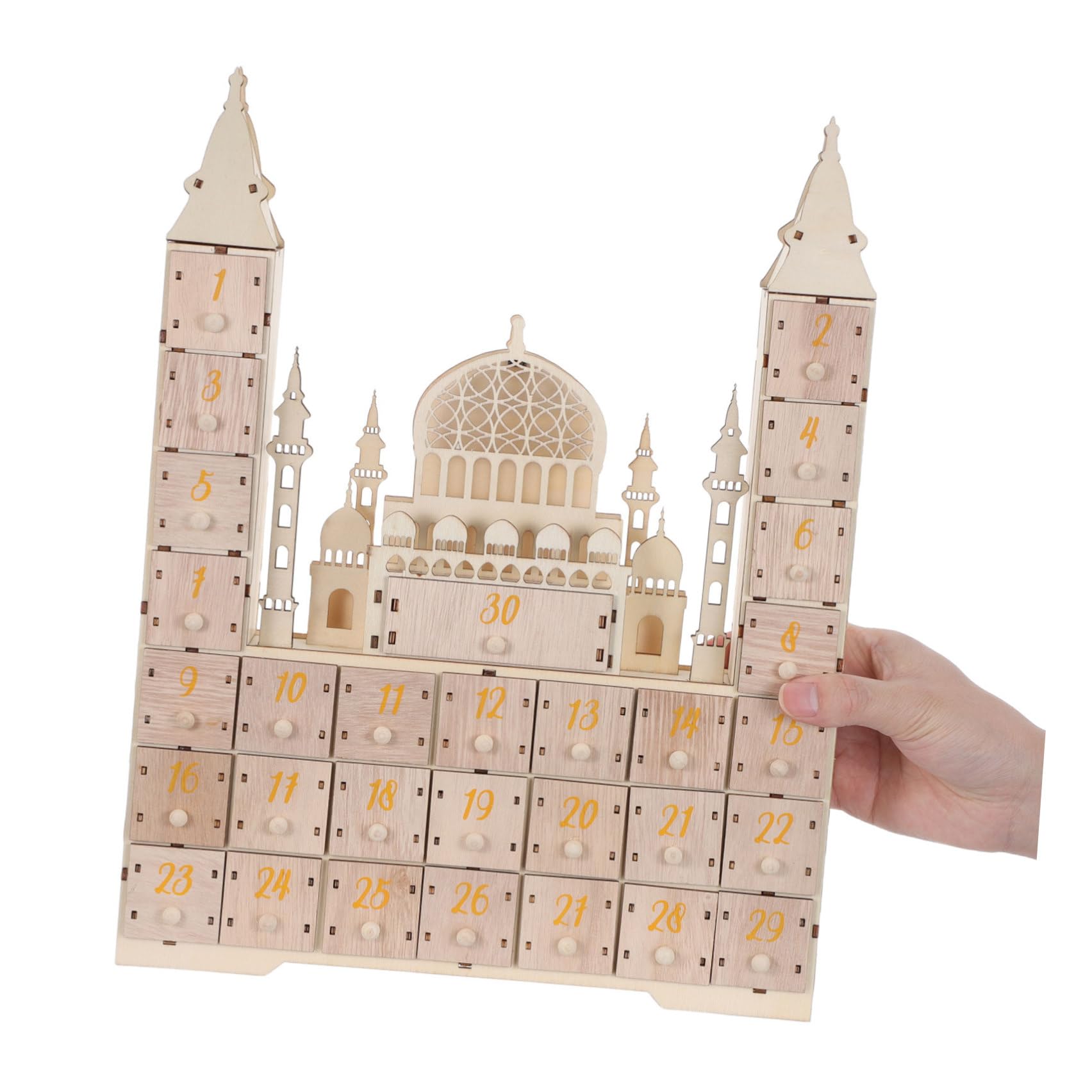 Didiseaon Calendario Design Compatto con in Legno del Ramadan con Conto alla Rovescia di 30 Decorazione per Feste e Casa, per Scrivanie e Scaffali