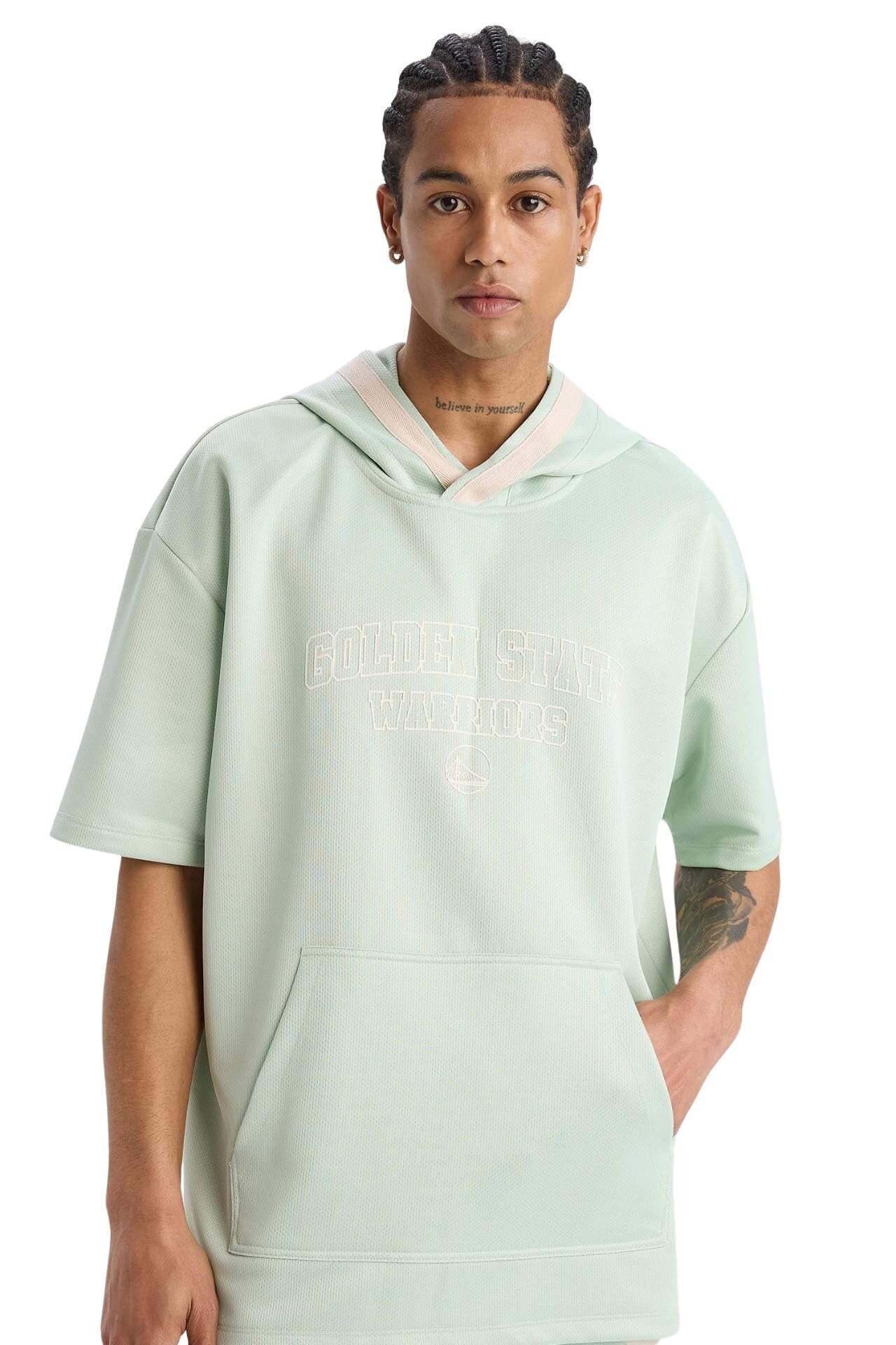 DeFacto NBA Golden State Warriors Oversize Geniş Kalıp Kapüşonlu Waffle Kısa Kollu Tişört, 2XL, D861