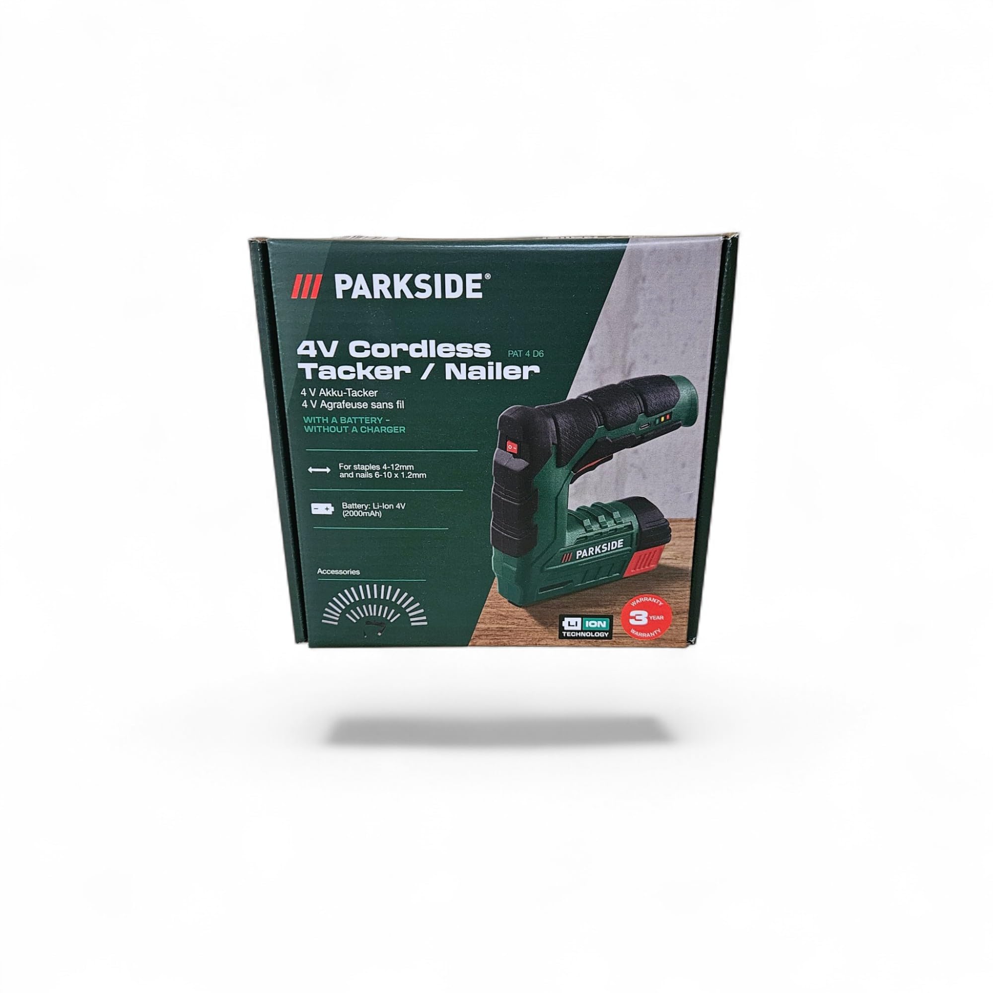 Parkside - Spillatrice elettrica PAT 4 B2 con batteria agli ioni di litio, 4 V (1300 mAh), con 1000 graffette