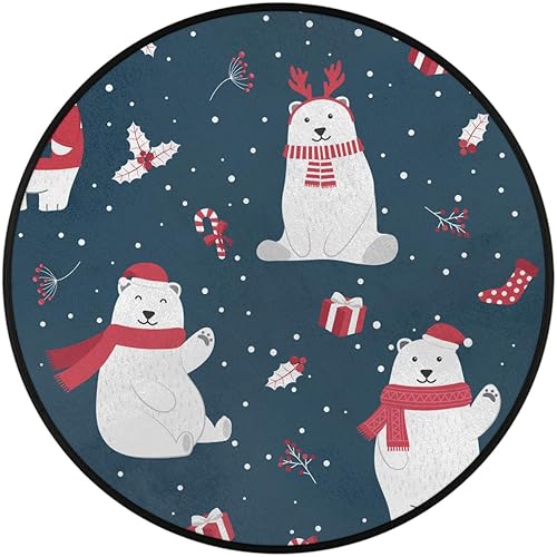 Miniatura 2 de Cute Bear Christmas Winter 08 Round Area Rug 3ft Machine Washable Circular Rugs for Dining Room Table Bedroom Playroom Throw Rugs for Dog Living