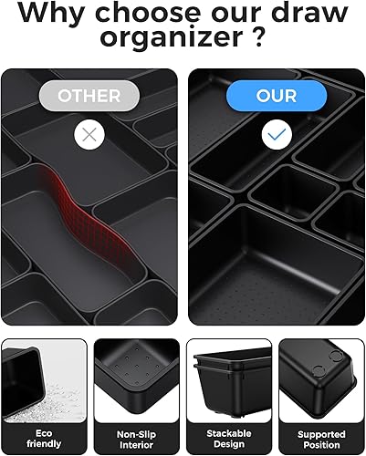 Miniatura 5 de Juego de 25 organizadores de cajones de plástico, 4 tamaños, organizador de tocador y maquillaje, bandejas organizadoras de cajones de escritorio y