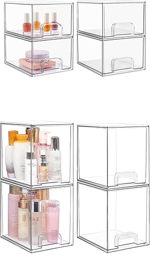 Vtopmart Paquete de 4 cajones de almacenamiento apilables transparentes de 4.4 pulgadas de alto y 4 unidades de 7.6 pulgadas de alto