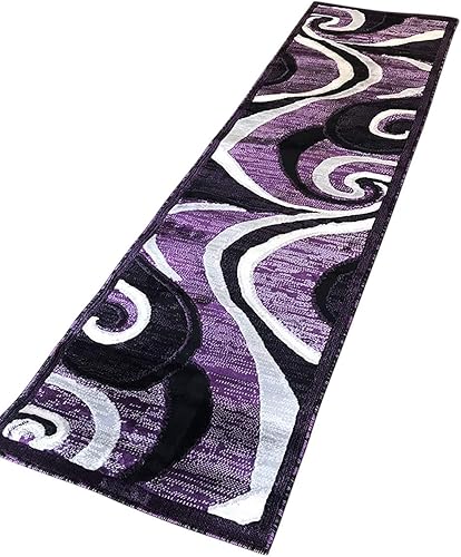Miniatura 4 de Americana Alfombra moderna para corredor, diseño morado y negro, 144 (2 pies x 7 pies 3 pulgadas)