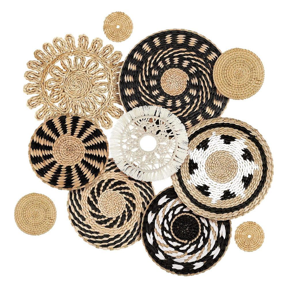 CTRLZS 11 Pcs Woven Basket Wall Decor Art Decorative Bulrush Boho Wall Basket Farmhouse Hanging Baskets Round