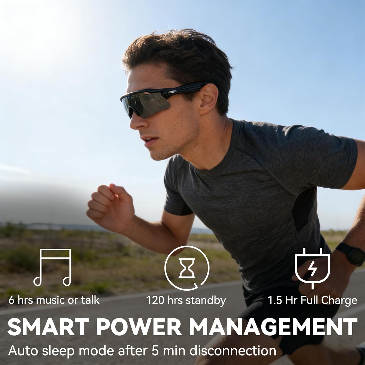 Bluetooth Sunglasses for Men Women - Smart Glasses with Open-Ear Speakers, Voice Assistant, Touch Control, UV400 Polarized Lens, Magnetic Charging, 5-6H Playtime for Cycling, Running, Driving, Golf