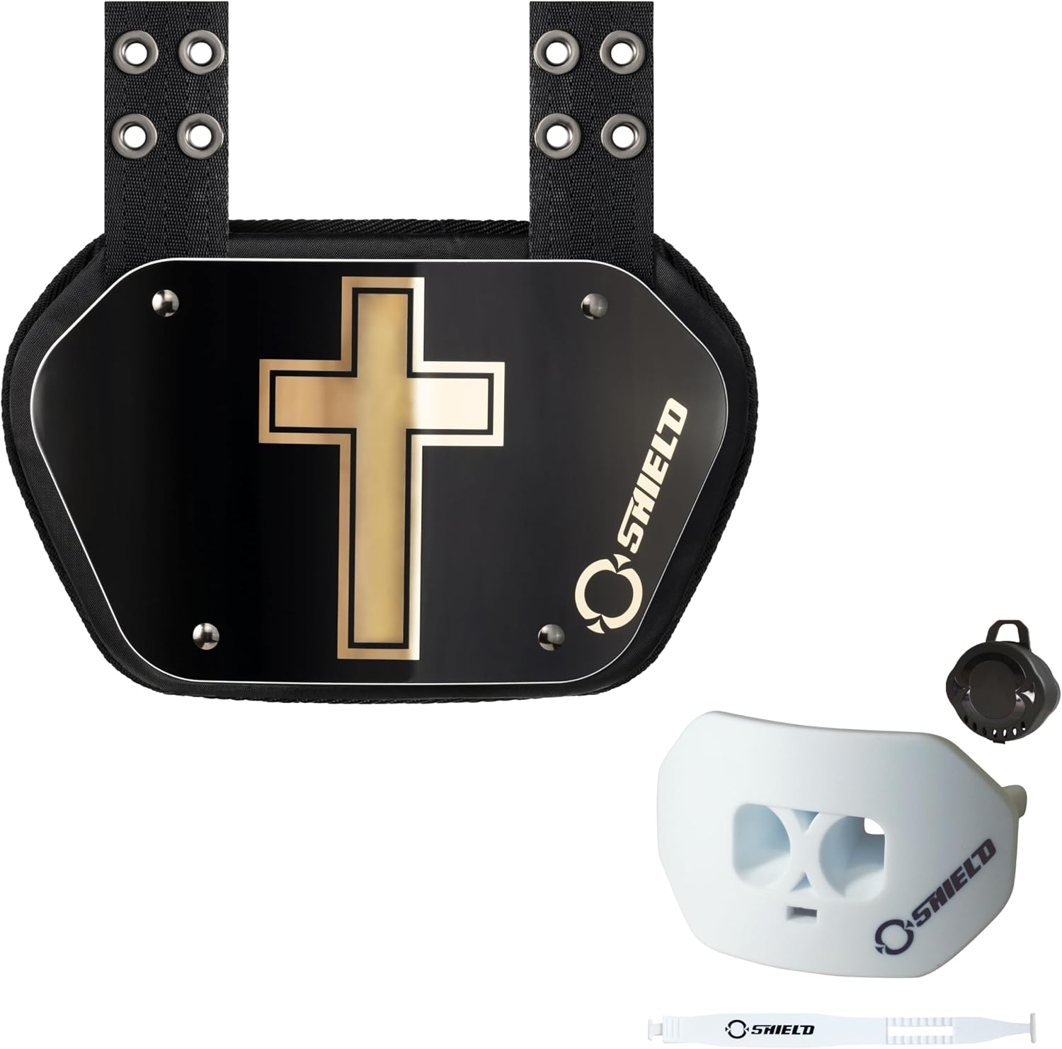 O Shield Football Back Plate with Mouth Guard - White Sets