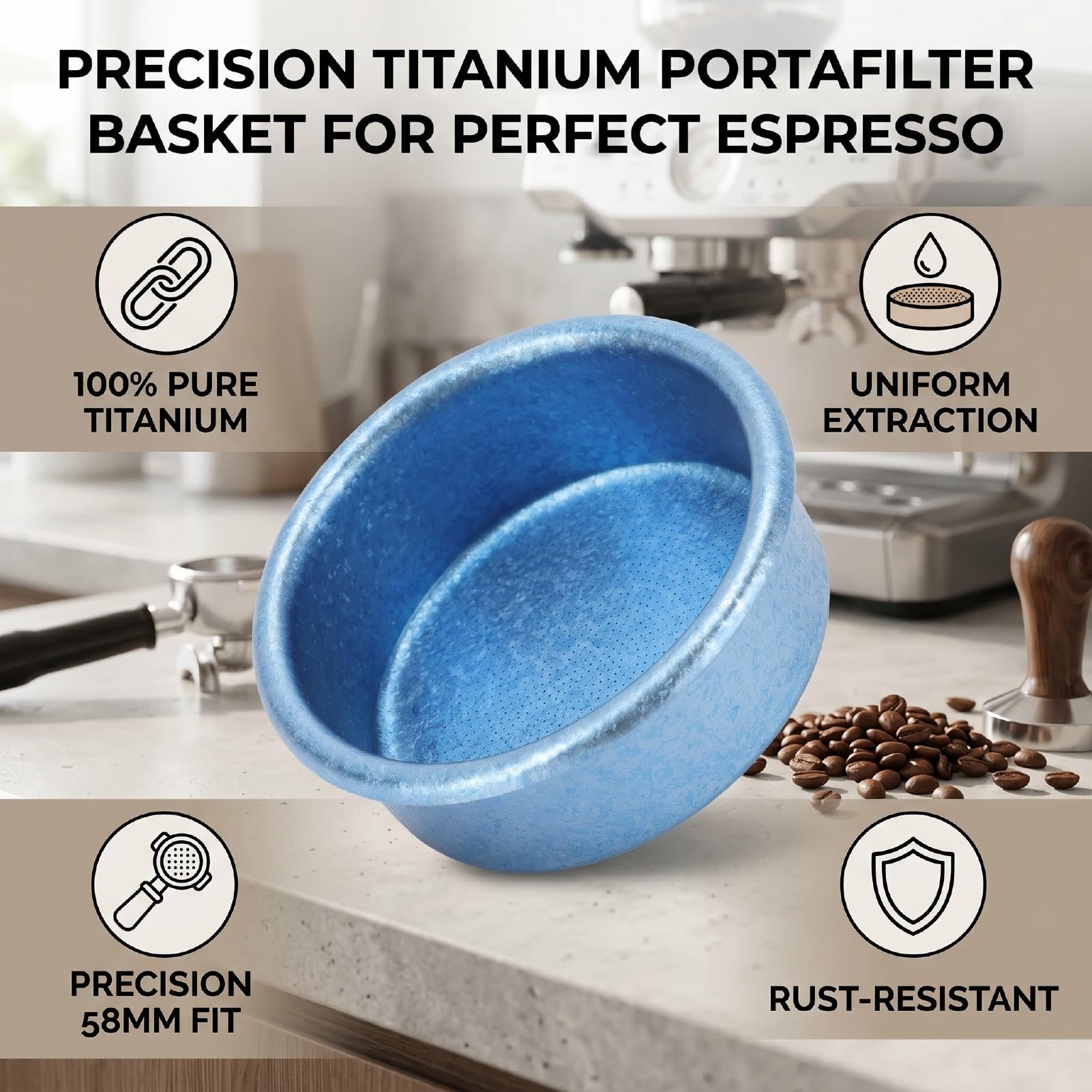 Ausla 58mm Pure Ti Cestello Portafiltro per Caffè, Estrazione Uniforme