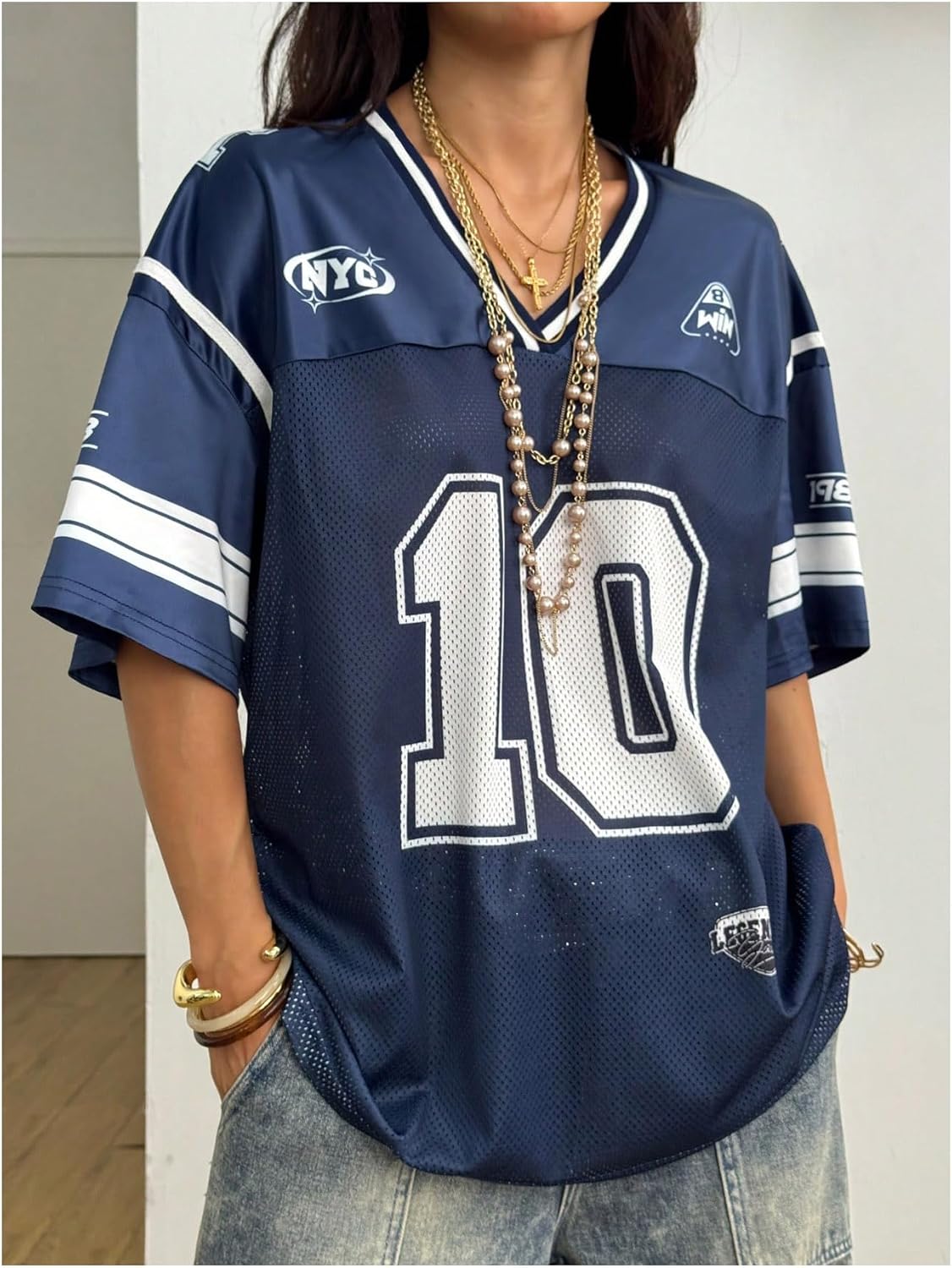 SOLY HUX Women's Football Jersey Shirts Number Oversized Graphic Tees Y2k Top Streetwear - Image 2