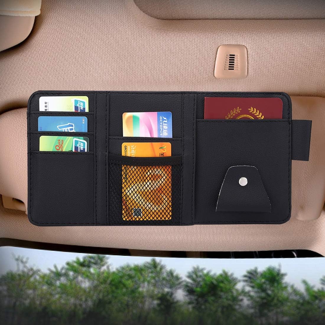 Car Storage Universal Car Sun Visor Board Paper Tissue Box CD Storage Case Holder Card Bag Organizer, for Most Cars (Color : Black) : Automotive
