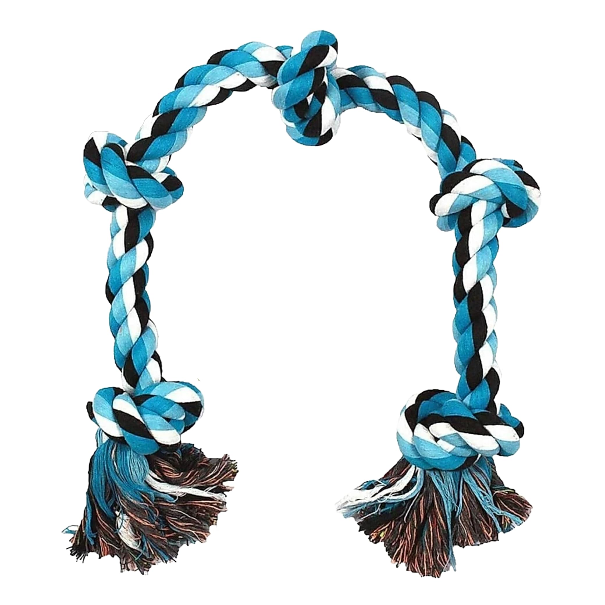 BarknBow Store Premium 5 Knot Dog Toy, Interactive Dog Chew Toys, Puppy Teething Toy can use Outside Fun for Aggressive Dogs from Small to Medium Breeds, Washable & Durable, Blue/While (90cm)