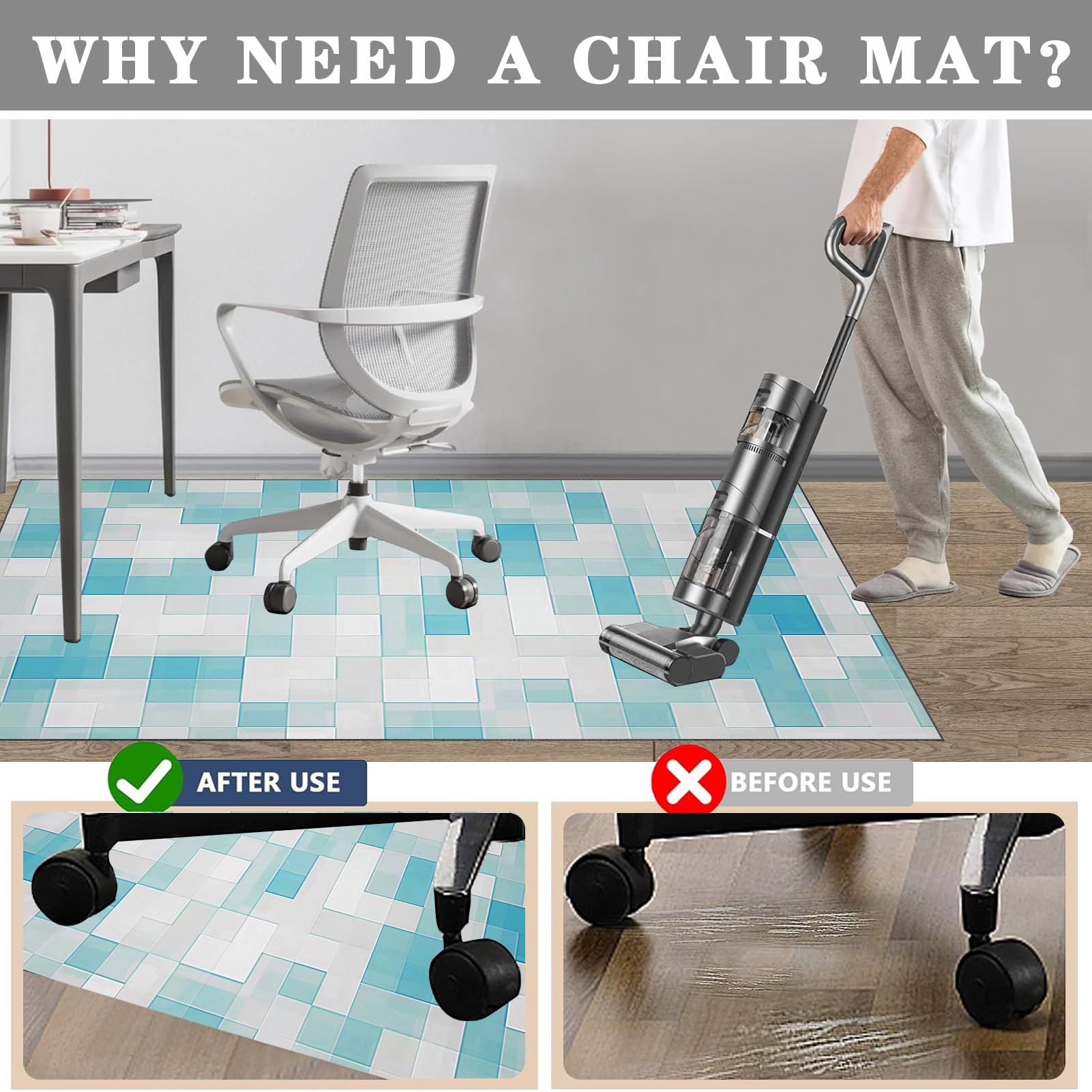 JaevKwzy Chair mat for Hard Floors Heavy Duty Office Chair Mats for Carpeted and Hardwood Floor Carpet Protector Chair Mat Floor Mats Wood/Tile Protection Mat for Office & Home 70 x 100 cm - Image 4