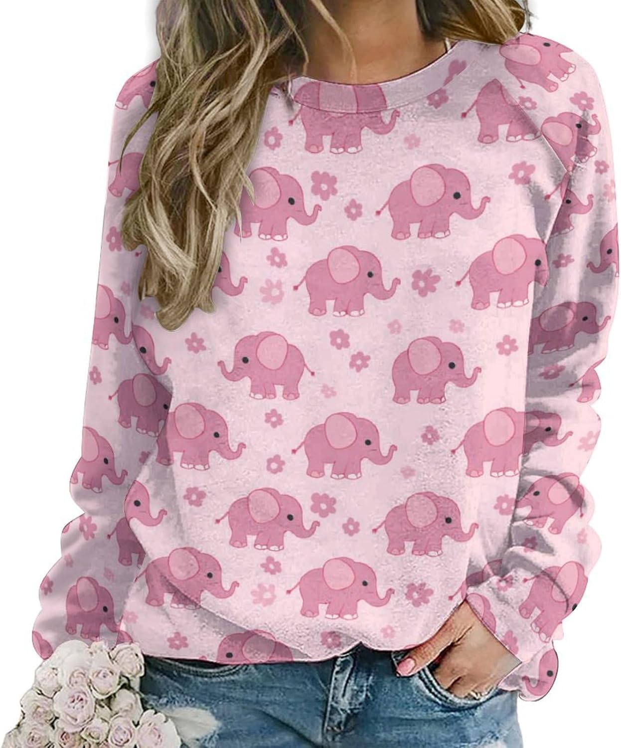 Women's Long Sleeve Crewneck Sweatshirt, Stretchy Casual Pullover Top for Fall Winter Fashion and Outdoor Clothing