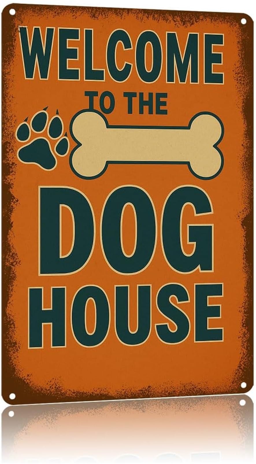 NWPNLXEA Welcome To The Dog House Vintage Humorous Tin Sign with Bone and Paw Print for Backyard or Patio 8 X 12 in
