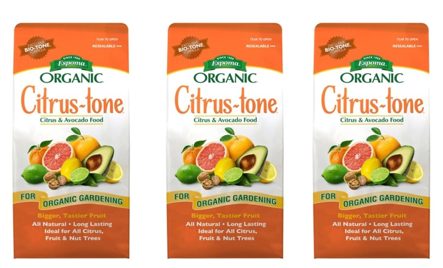 Espoma Organic Citrus-Tone 5-2-6 Natural & Organic Fertilizer for All Citrus, Fruit, Nut, & Avocado Trees; 4 lb. Bag. Promotes Vigorous Growth & Abundant Fruit - Pack of 3