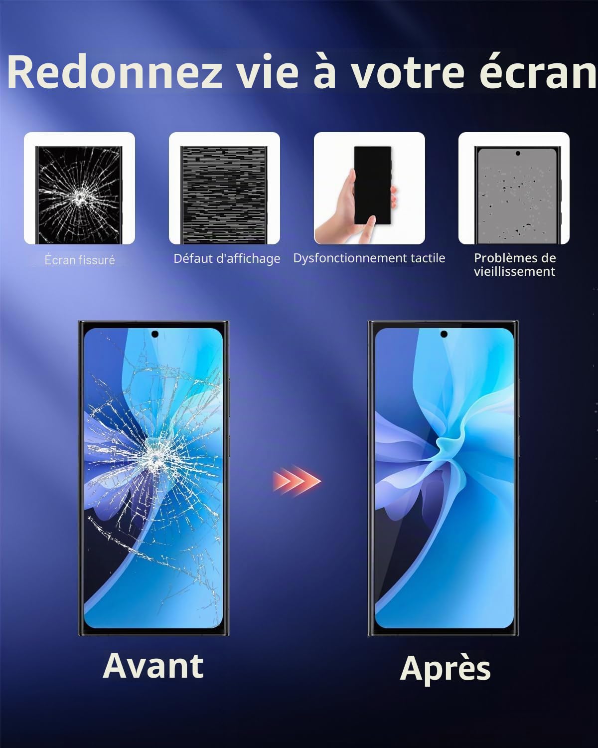 Écran OLED de rechange pour Samsung Galaxy S22 Ultra 5G, écran LCD avec cadre et capteur d'empreintes digitales, kit d'outils complet et instructions d'installation (français non garanti) (noir