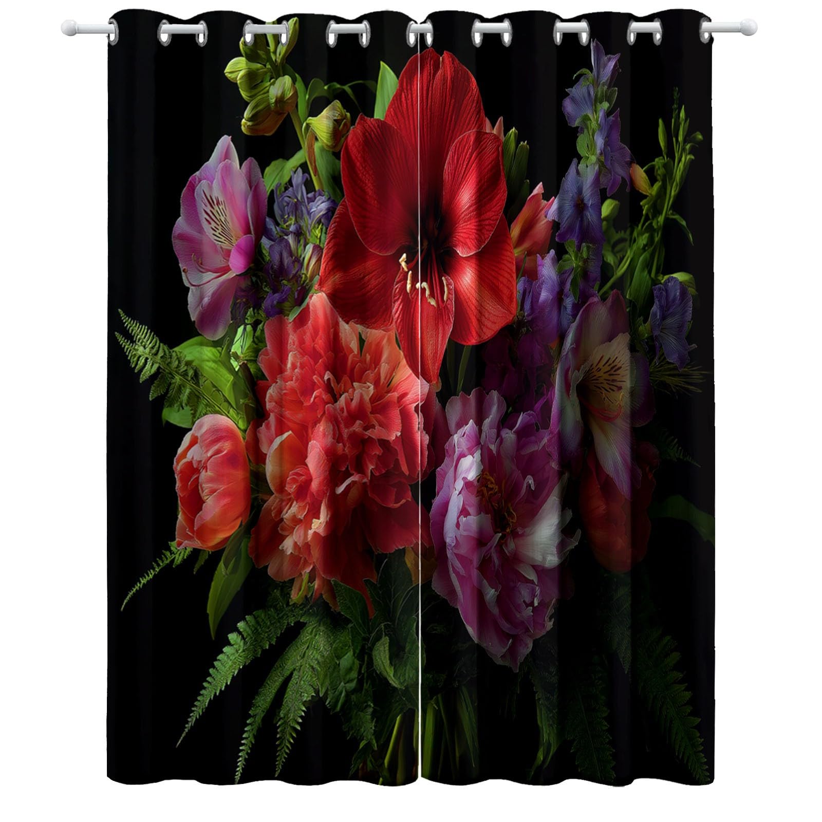 Zasłona zaciemniająca Zasłony z oczkami, izolacja termiczna akustyczna, 220 x 215 cm (dł. x wys.) filtr światła i ochrona prywatności, kwiaty piwonie rośliny fotografia, sypialnia okno