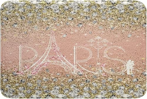 Tapetes de baño de la Torre Eiffel con purpurina (sin purpurina sin lentejuelas), tapetes de baño de diamantes color oro rosa y plateado, para