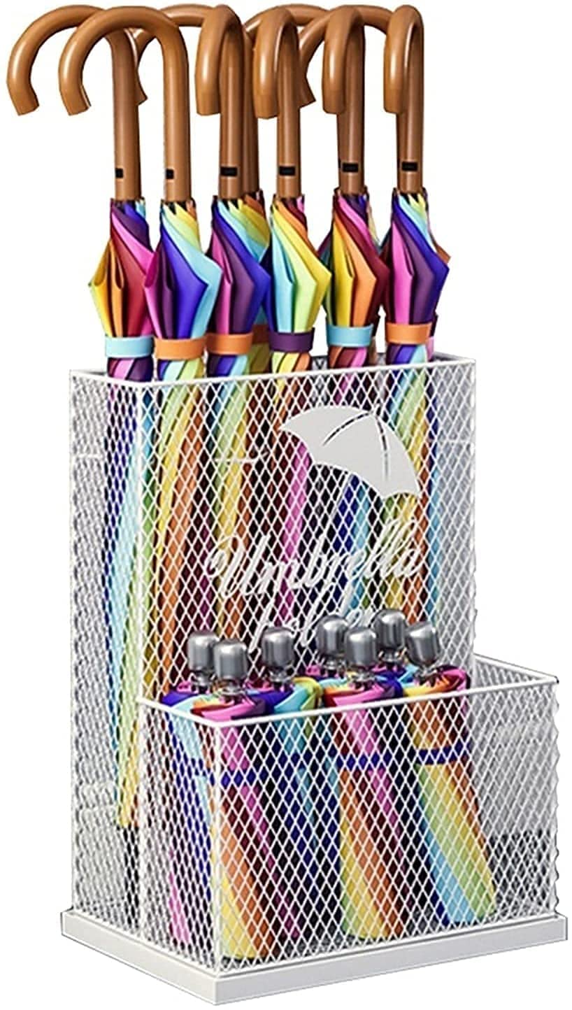 WXPGFEQ Wrought Iron Mesh Umbrella Stand, Holds 25 Long & Short Umbrellas, Storage Box for Home Hotel Office