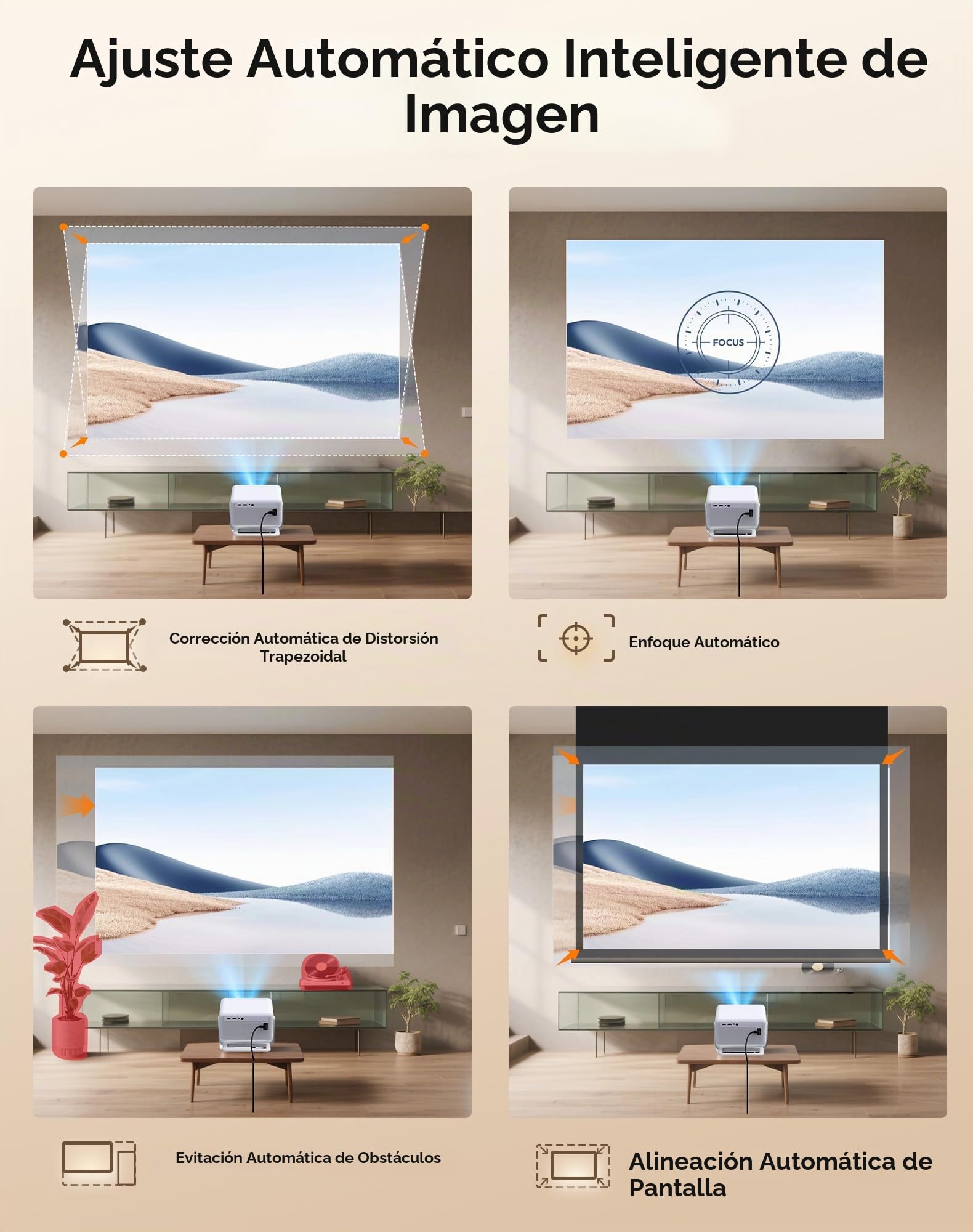 Proyector Xgody con certificación Netflix, resolución nativa 1080P, Compatible con 4K, 700 ANSI, Enfoque automático y Asistente de Voz. Proyector Inteligente N6PRO, WiFi 6, Bluetooth 5.4.