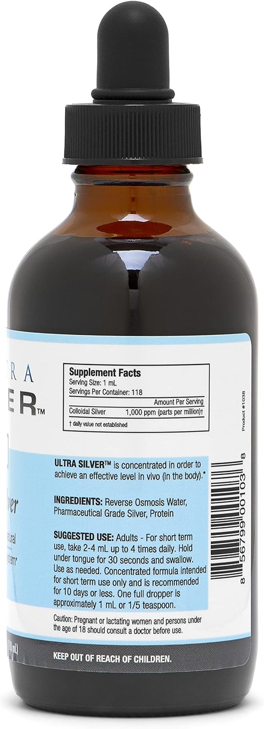 Ultra Silver® Colloidal Silver | 1,000 PPM, 4 Oz (118mL) | Mineral Supplement | True Colloidal Silver - with Dropper