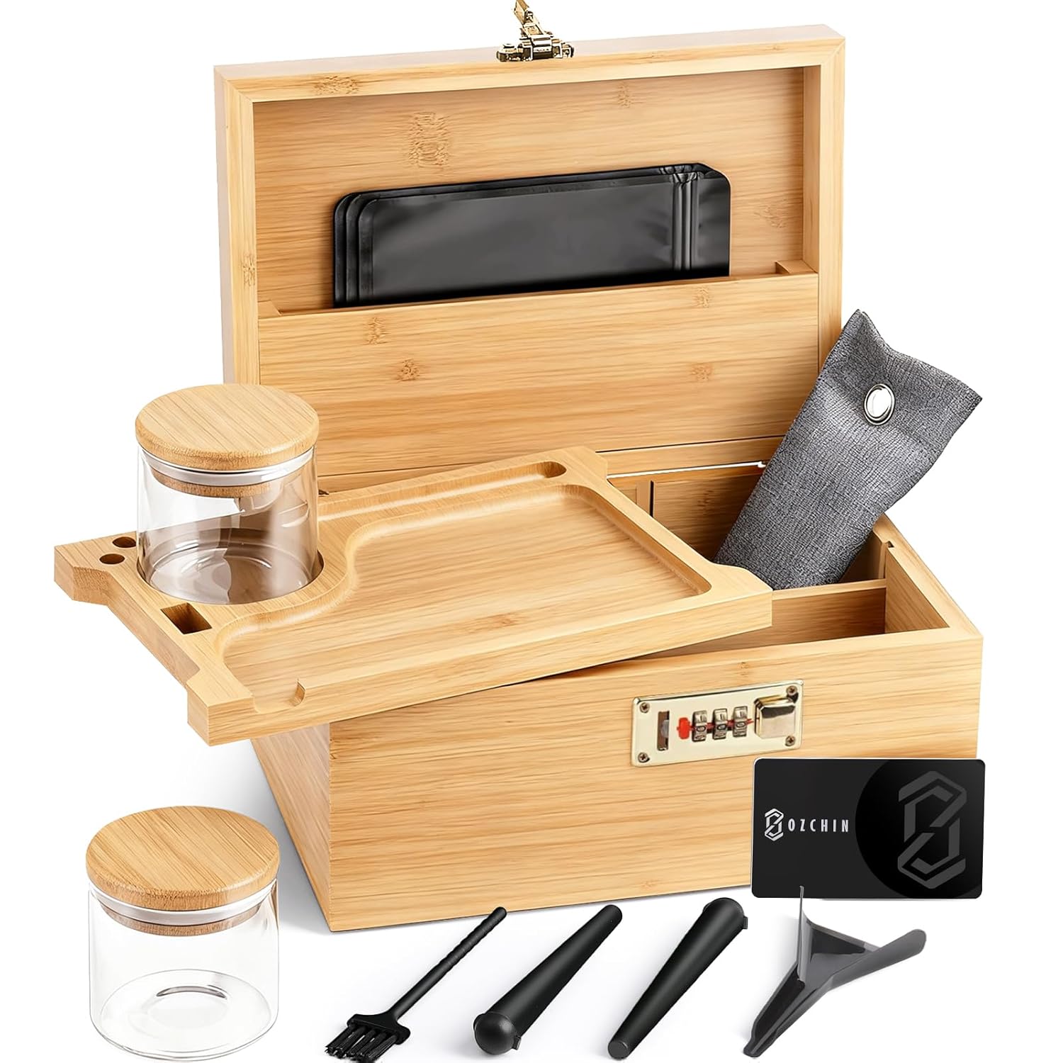 OZCHIN Large Bamboo Box with Combination Lock Decorative box for Home Great Gift Choice Storage Lockbox with Storage