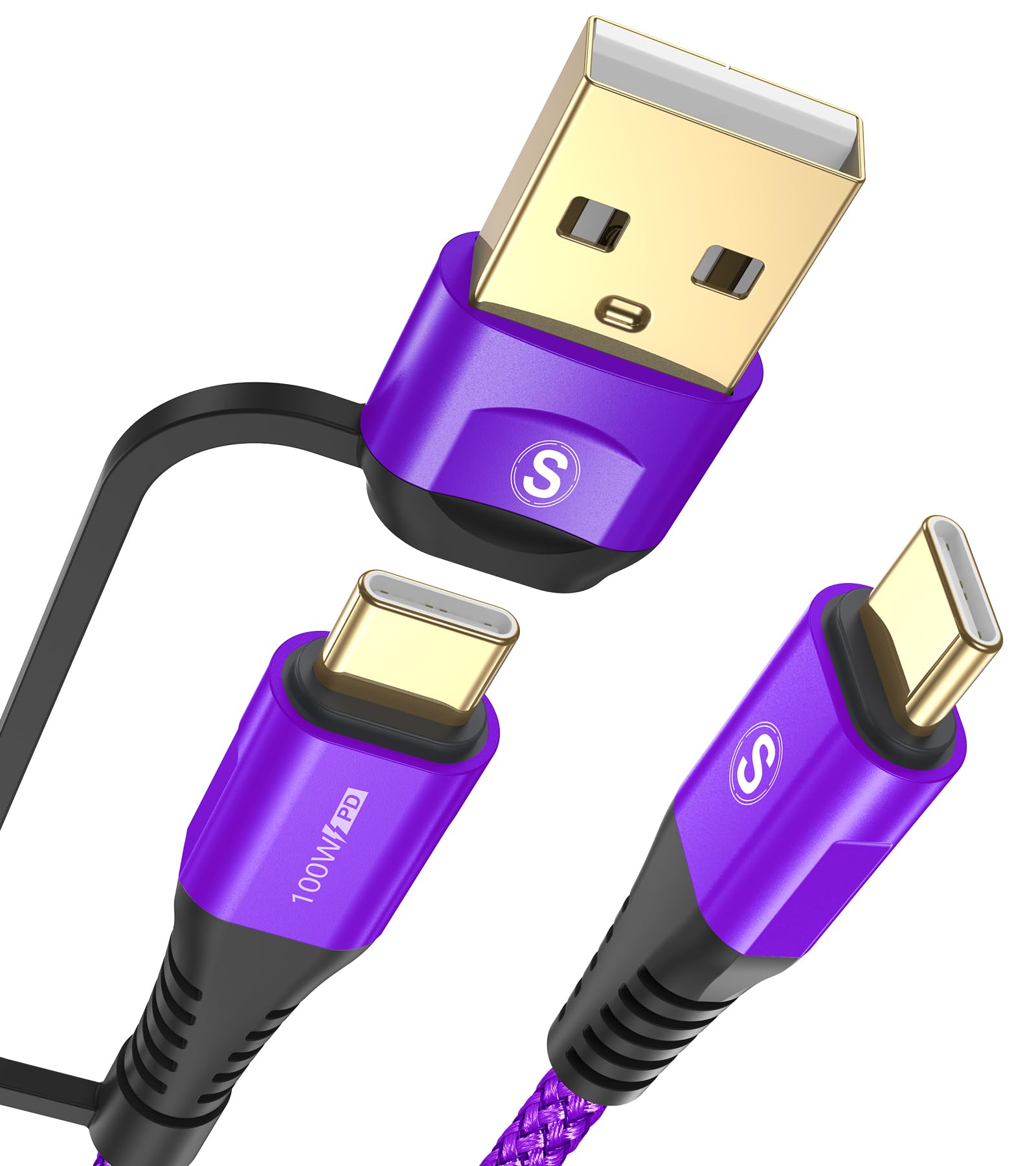 USB Type C Charger Cable 6.6ft PD 100w iPhone 16 15 Charger 2-in-1 USB C to USB C Cable Nylon Braid for iPhone 16 15 Pro Max Plus MacBook iPad Pro/Air Samsung Galaxy S24 S23 S22 Note 20 10 Pixel Moto