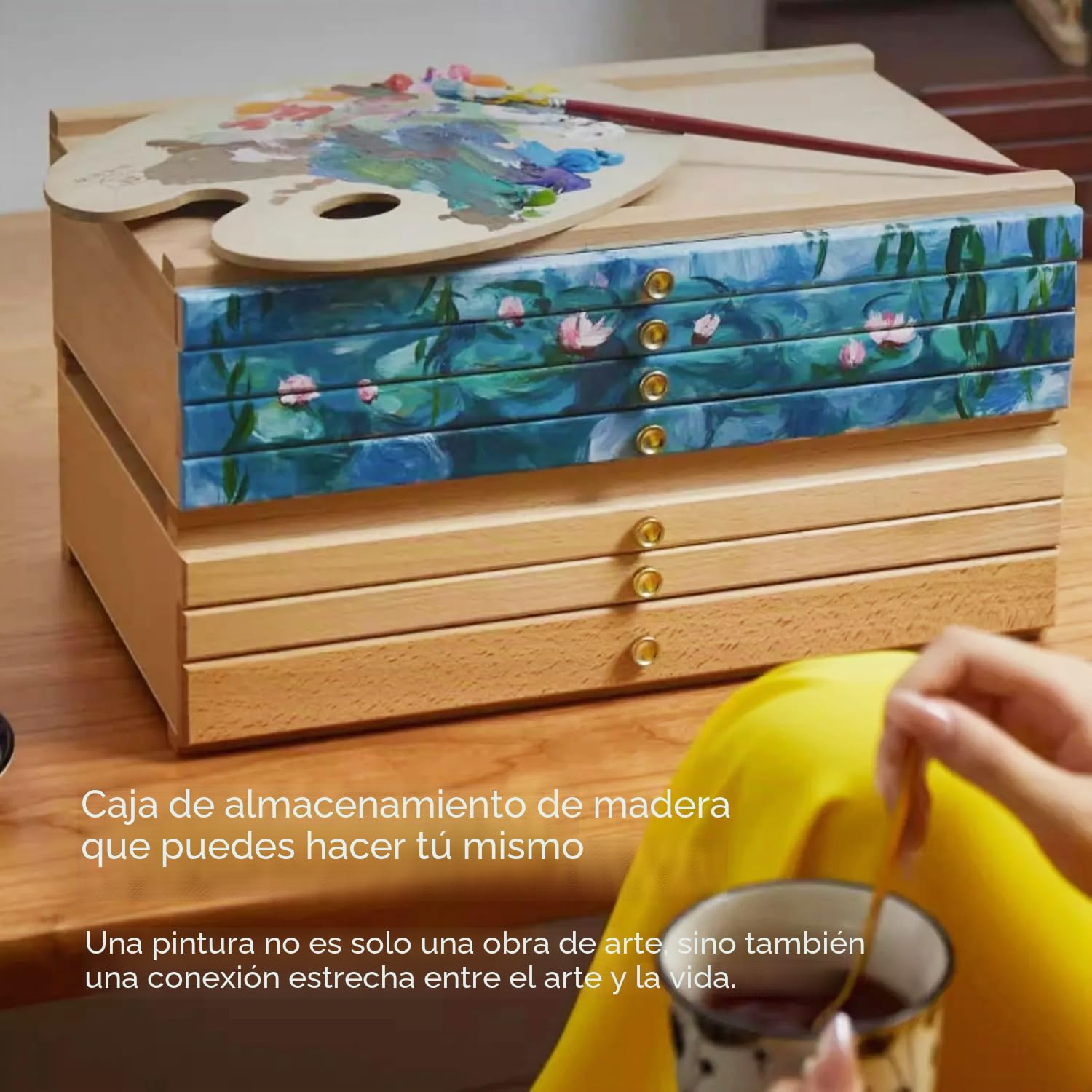 5 Cajones Caja De Almacenamiento Para Artistas 40x26x12.3 cm,Caja Organizadora De Suministros De Artista De Madera,Multifunción,Para Herramientas Artísticas Como Lápices,Rotuladores,Pinceles o Joyas