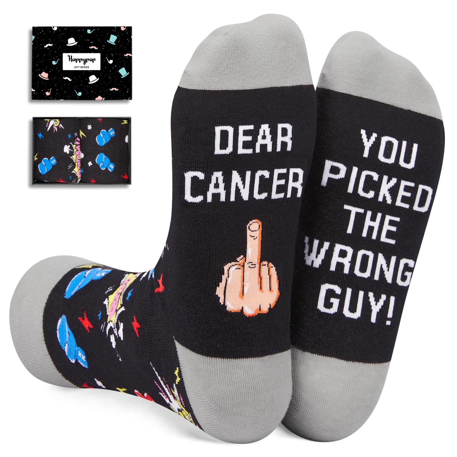 HAPPYPOP Cancer Awarenesss Gifts for Women Men - Socks for Breast Cancer Survivors Chemo Care Patient