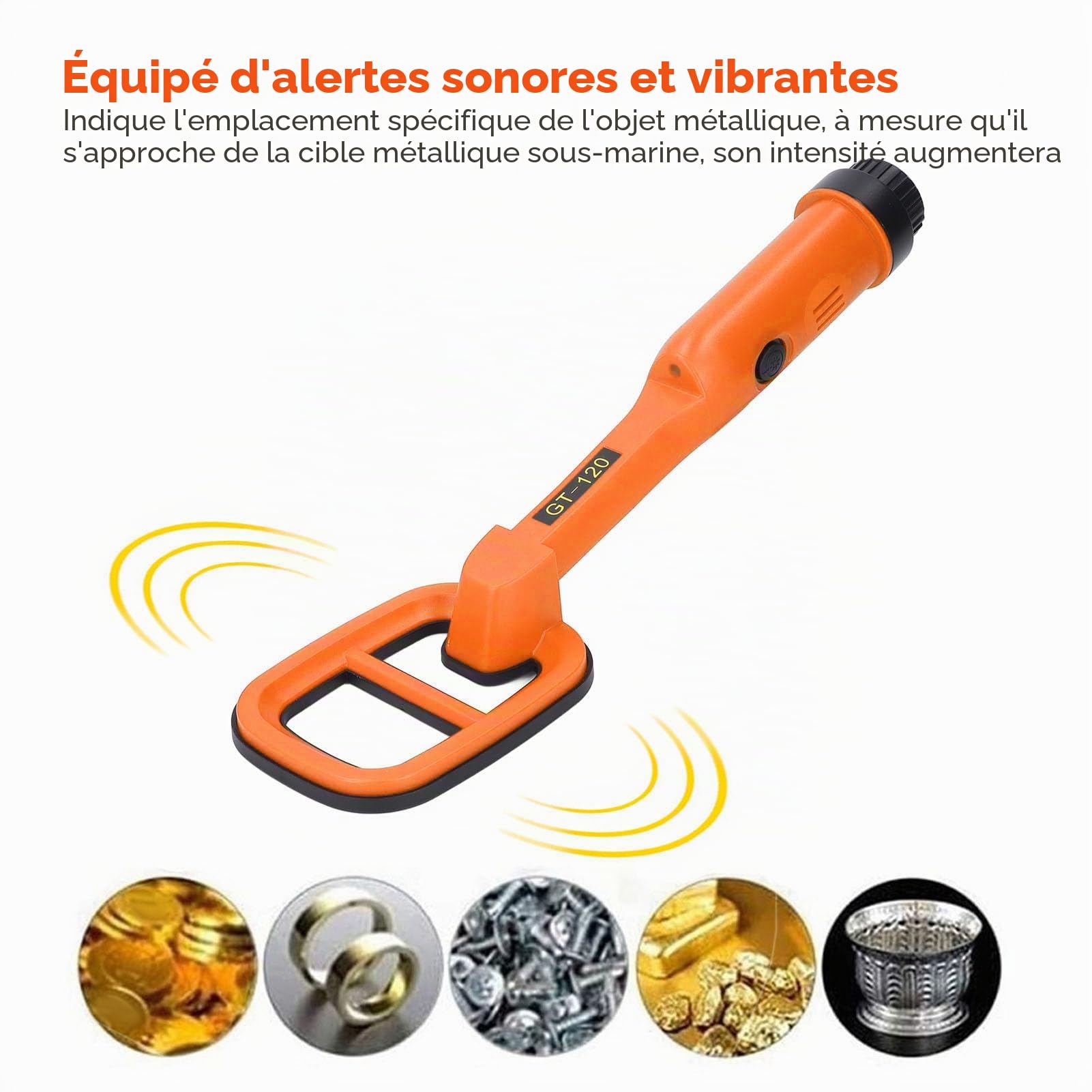 Détecteur de Métaux Coil Portable, Findeur de Pièces sous-Marines Portable 9.84ft IP68 Treasure Scanner Locator Finder Gold Light LED, pour Les Fonds Marins du Lac (Orange)