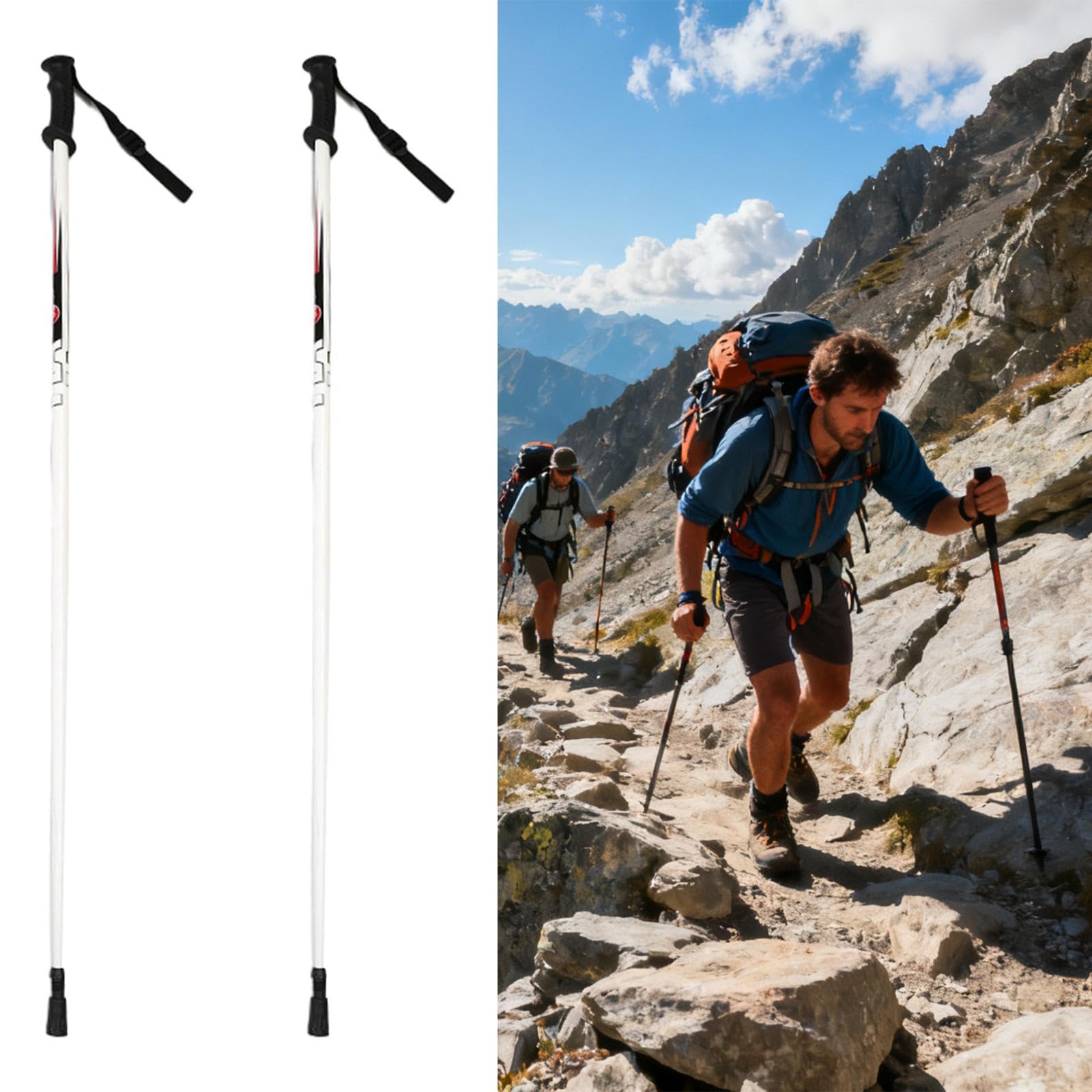 MERIGLARE Bastones de esquí Ligeros, Profesionales, con Mango ergonómico, portátiles, de aleación de Aluminio, para Snowboard, Raquetas de Nieve y esquí, Blanco