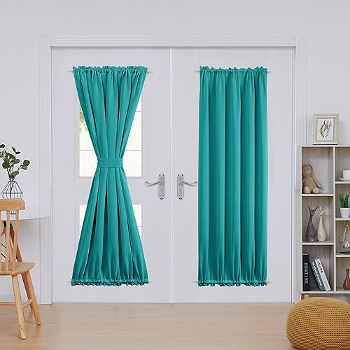 Miniatura 127 de Deconovo Cortina opaca de Navidad para puertas de vidrio y luces laterales, panel de privacidad con aislamiento térmico con doble bolsillo para