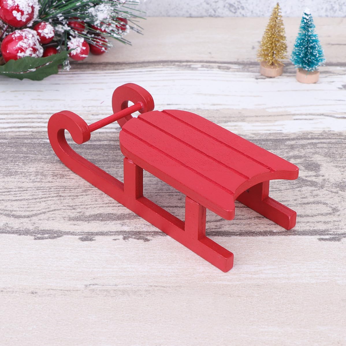 2 Pcs Christmas Sleigh Wooden Ornament Xmas Desktop Decor