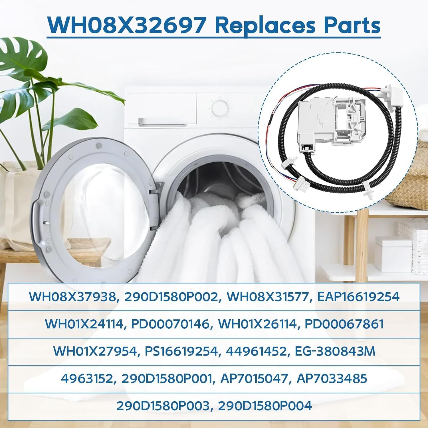 WH08X37938 Washer Lid Lock Switch Kit for GE, Replaces WH01X24114 WH01X26114 WH01X27954 WH02X24399 WH08X31577 WH08X32697 for GE Washer Lid Lock
