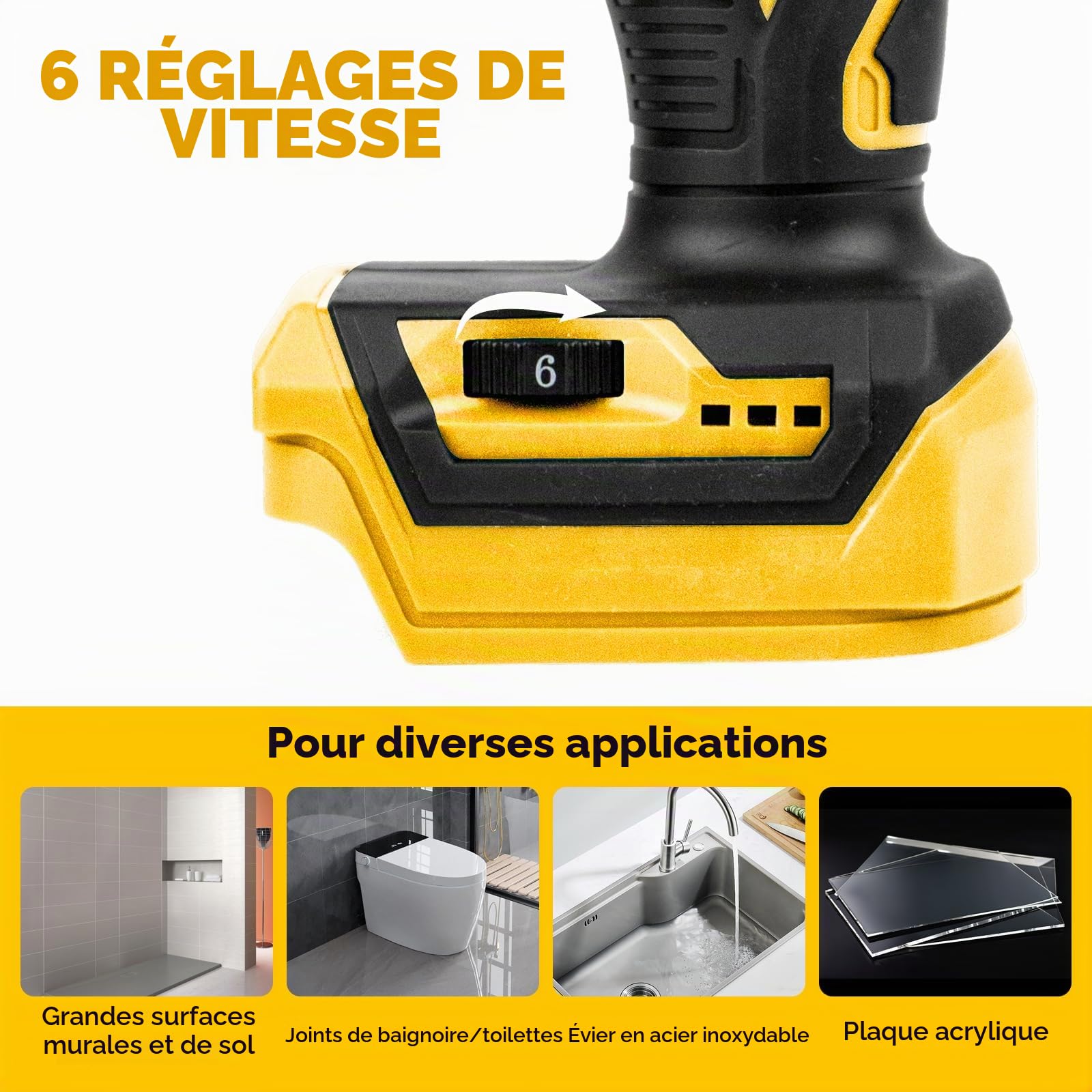 Presse à cartouche sans fil compatible avec batterie Dewalt 20V | Pistolet à cartouche électrique à 6 vitesses, Lumière LED, Seringue silicone, Cartouches 300 ml, 9 accessoires, Sans Batterie