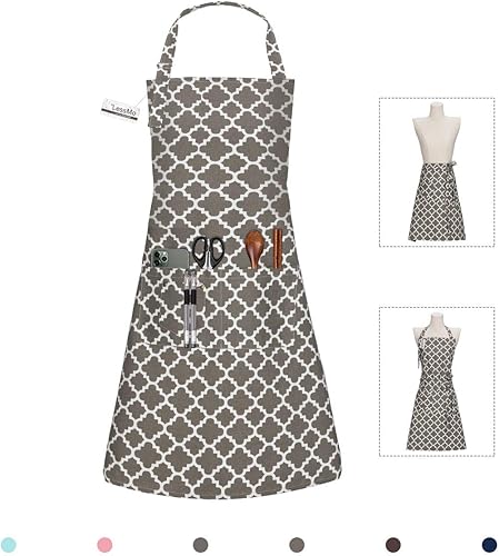 Miniatura 8 de LessMo Delantales de cocina con 3 bolsillos para hombres y mujeres, delantal de chef ajustable de algodón de grado profesional para cocina, barbacoa